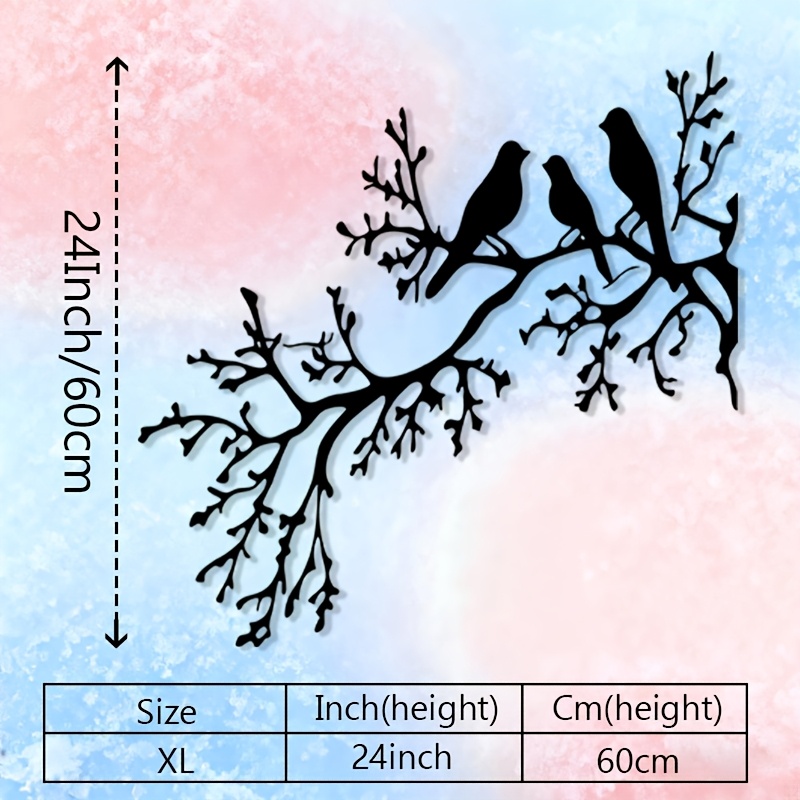 TEMU Plat 2D, Panneau Plat 2D, 1 pièce Décoration Murale Plate 2D, Art Mural en Métal Oiseaux sur une Branche, Silhouette Style Naturel Décoration