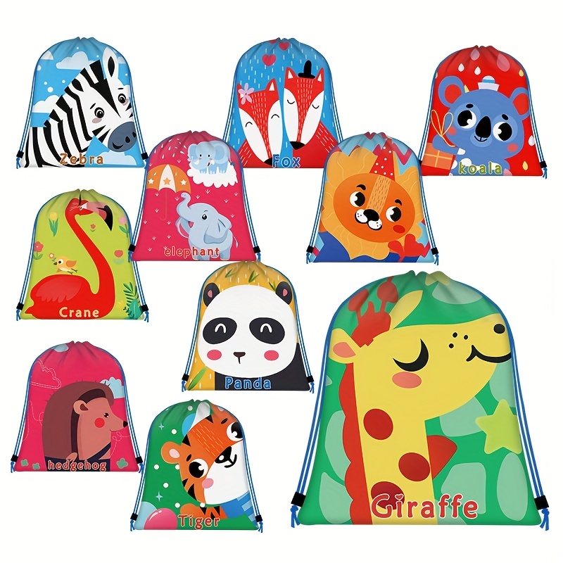 10pcs Animal-Themed Drawstring Backpacks