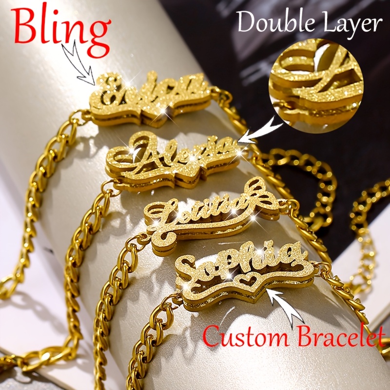 Custom Frosted Name Bracelet, Heart-shaped Couple Gift