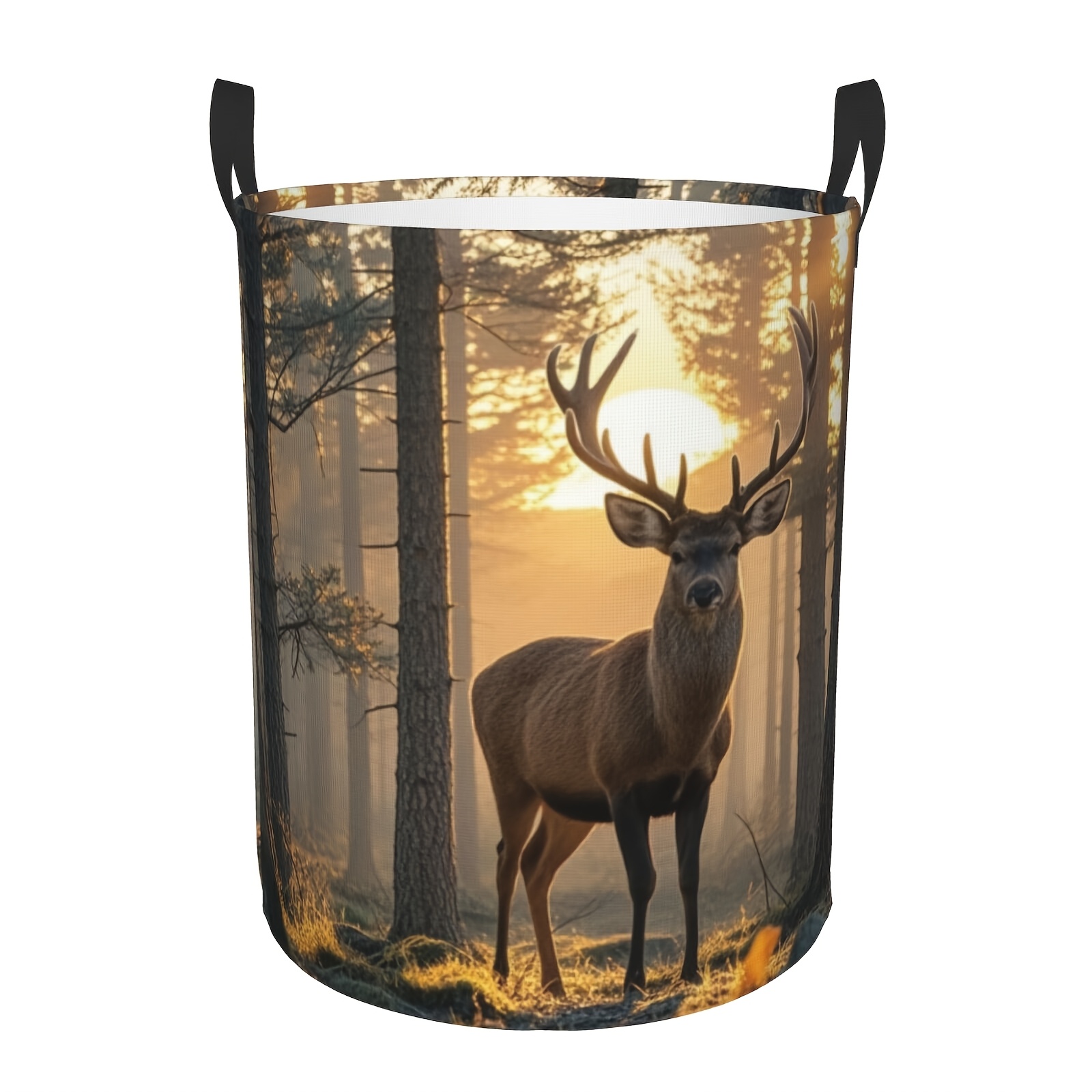 TEMU 1pc Of Dirty Clothes Basket, A Deer Bathing In The In With A Handle Laundry Basket, A Large-capacity Laundry Storage Basket Made Of Household