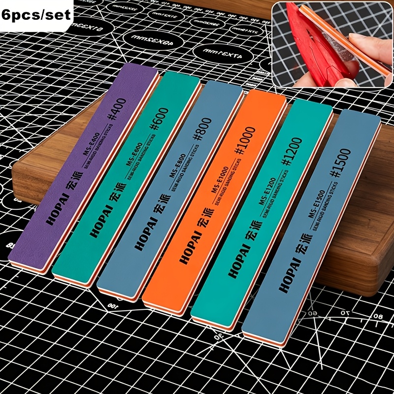 TEMU 6pcs/set, Includes400/600/800/1000/1200/1500 Semi-hard Sanding Sticks, And Wet Use, 4mm Thickness, Plastic Model Polishing Rods, Model Assembly