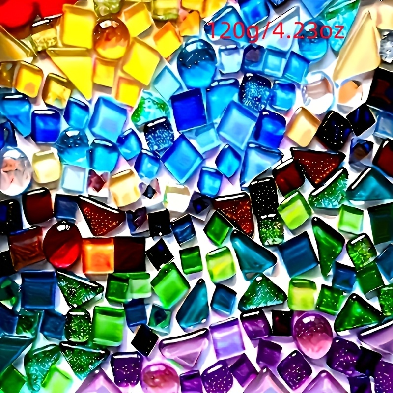 TEMU 120G/4.23Oz Carreaux de Mosaïque en Cristal Irrégulier de Couleurs Mélangées, Puzzle de Mosaïque, Décoration de de Salle de Bain et de Cuisine,