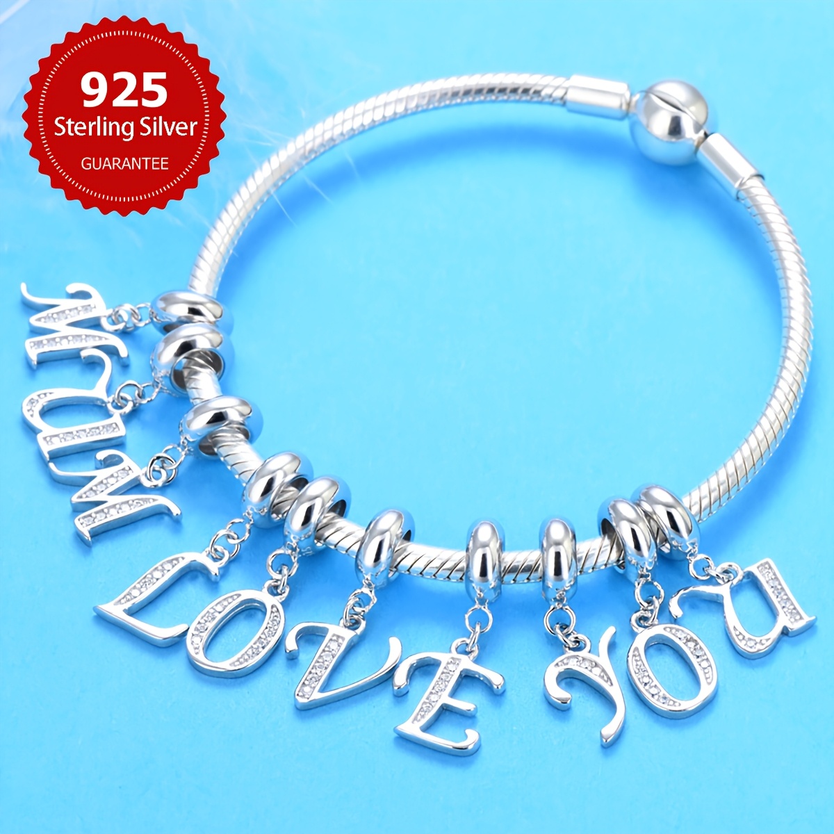 

1pc S925 Sterling Silver Diy Letter Charm Bracelet, Simple Cute Synthetic Zirconia Pendant, Women's Creative Jewelry Making Kit For Daily & Gift Occasions, Valentine's Day Gift, Accessory