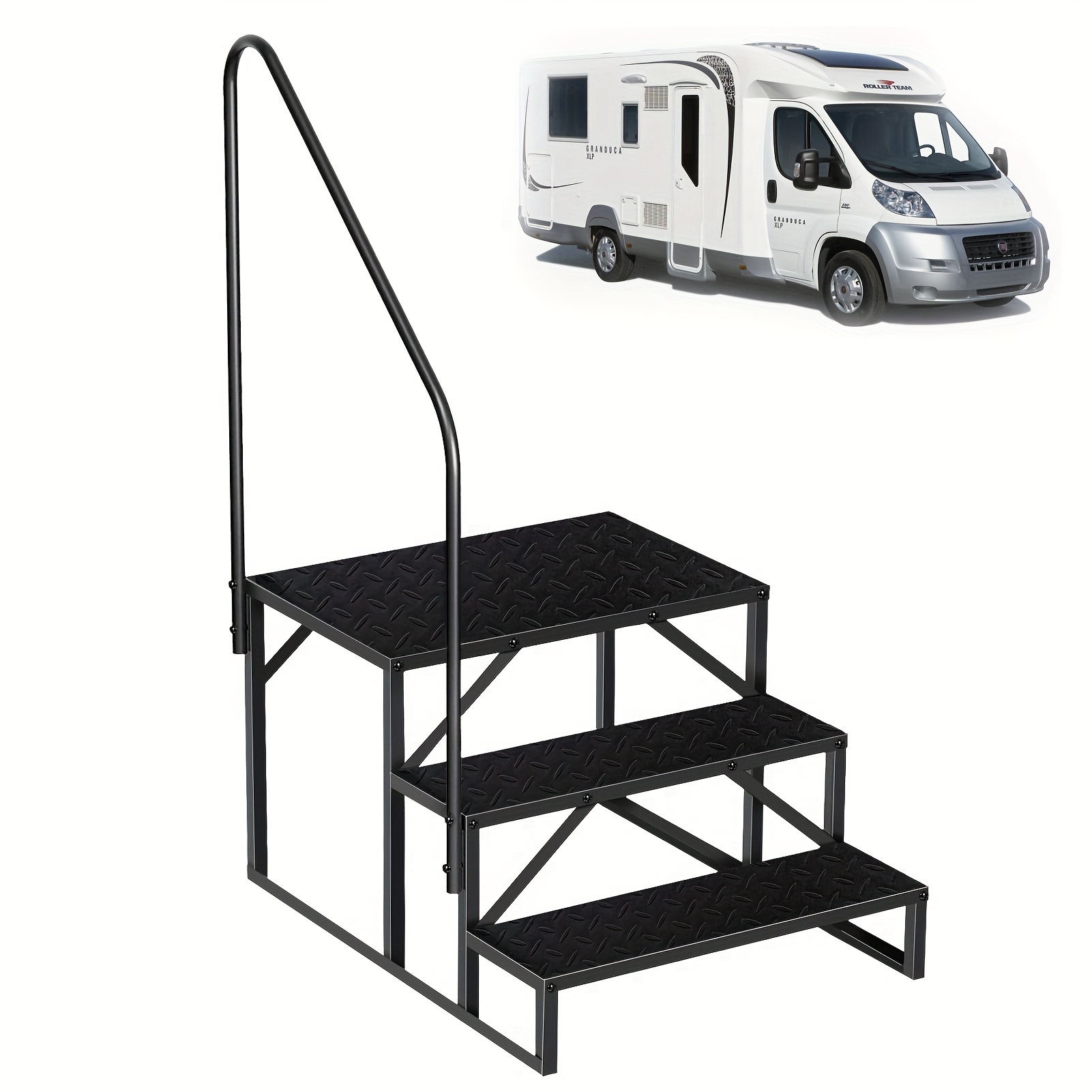 

Rv Steps With Handrail, 3 Step Rv Stairs With Handrail, 3.0 Outdoor Rv Ladders With Anti-slip Pedals, Mobile Home Stairs For Travel Trailers, Heavy Duty Camper Steps For Camper, Porch, Spa