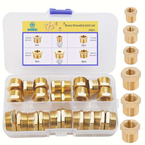 U.S. Solid 3-Piece Brass Hose Barb Reducer Fitting Kit With 6 Clamps – 1/2 To 5/16