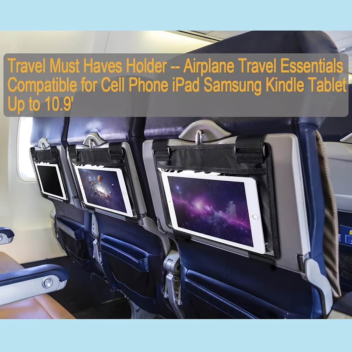 

Adjustable Airplane Seat Back Travel Organizer, Tablet Holder For Car, High-speed Train & Air Travel