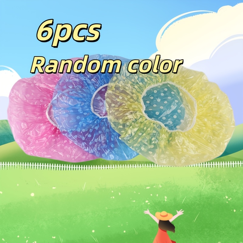 TEMU 6/12pcs Random Color Shower Caps, Polka Dot Pattern High Quality Shower Caps, Reusable Plastic Shower Caps, Elastic Shower Caps, Suitable For