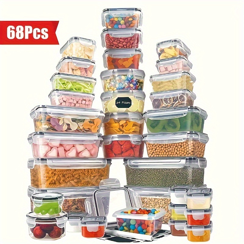 

68- Storage Containers With Airtight, Plastic Food Containers For Kitchen Storage Organization With 34 , 34 Boxes,, 100% Leakproof, Bpa-free Meal Prep Containers With Labels & Marker