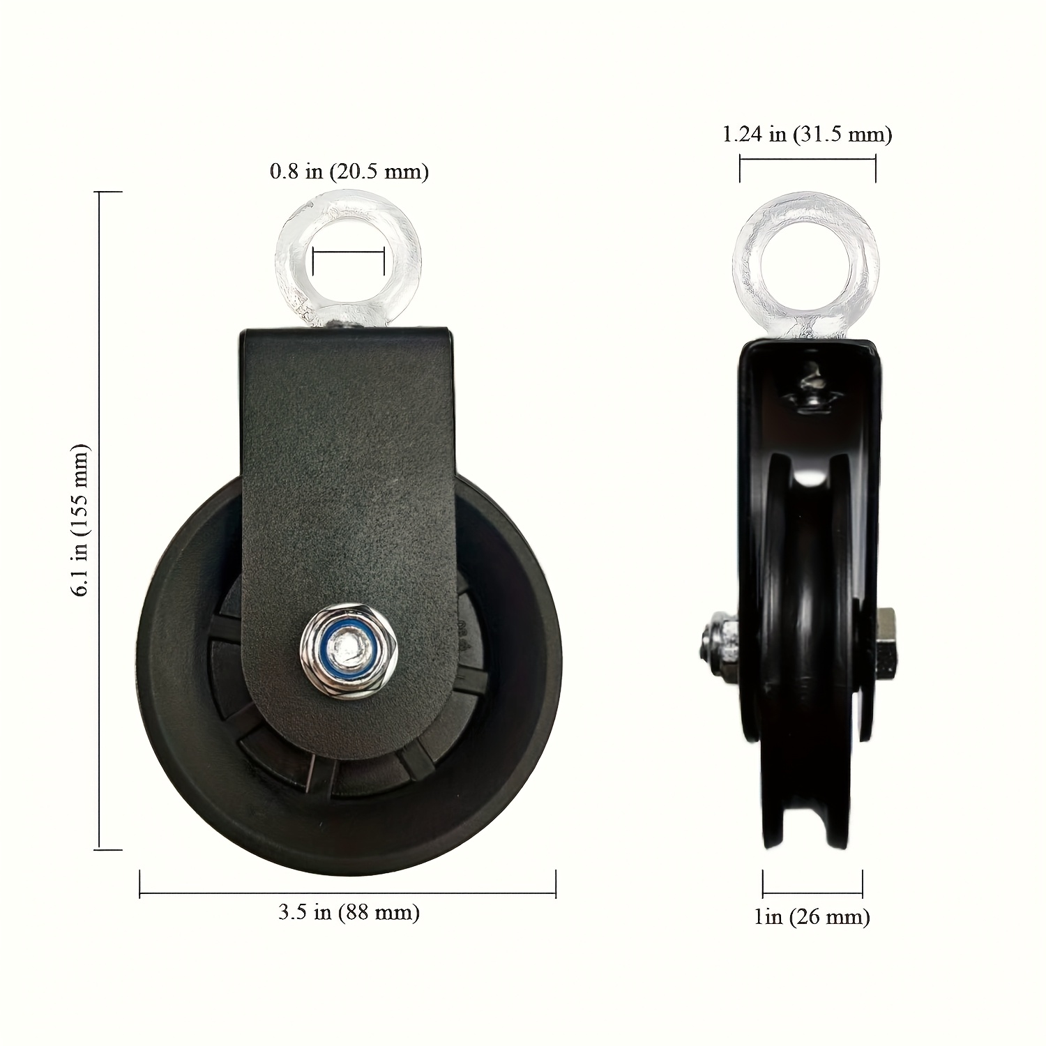 Heavy-duty Iron Pulley System, 1 Set With 360° Rotating Rollers, 3.54-inch Diameter - 440 Lbs Load Capacity, Black