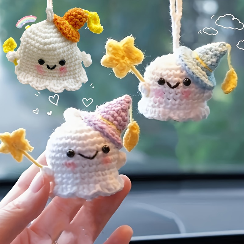 

3pcs, Crochet Ghost Doll, Hand Woven Little Ghost Woolen Yarn, Cute Ghost Halloween Mini Ghost Ornament, For Keychain Bag Car Keyring Charm Handbag Bag Purse Pendant