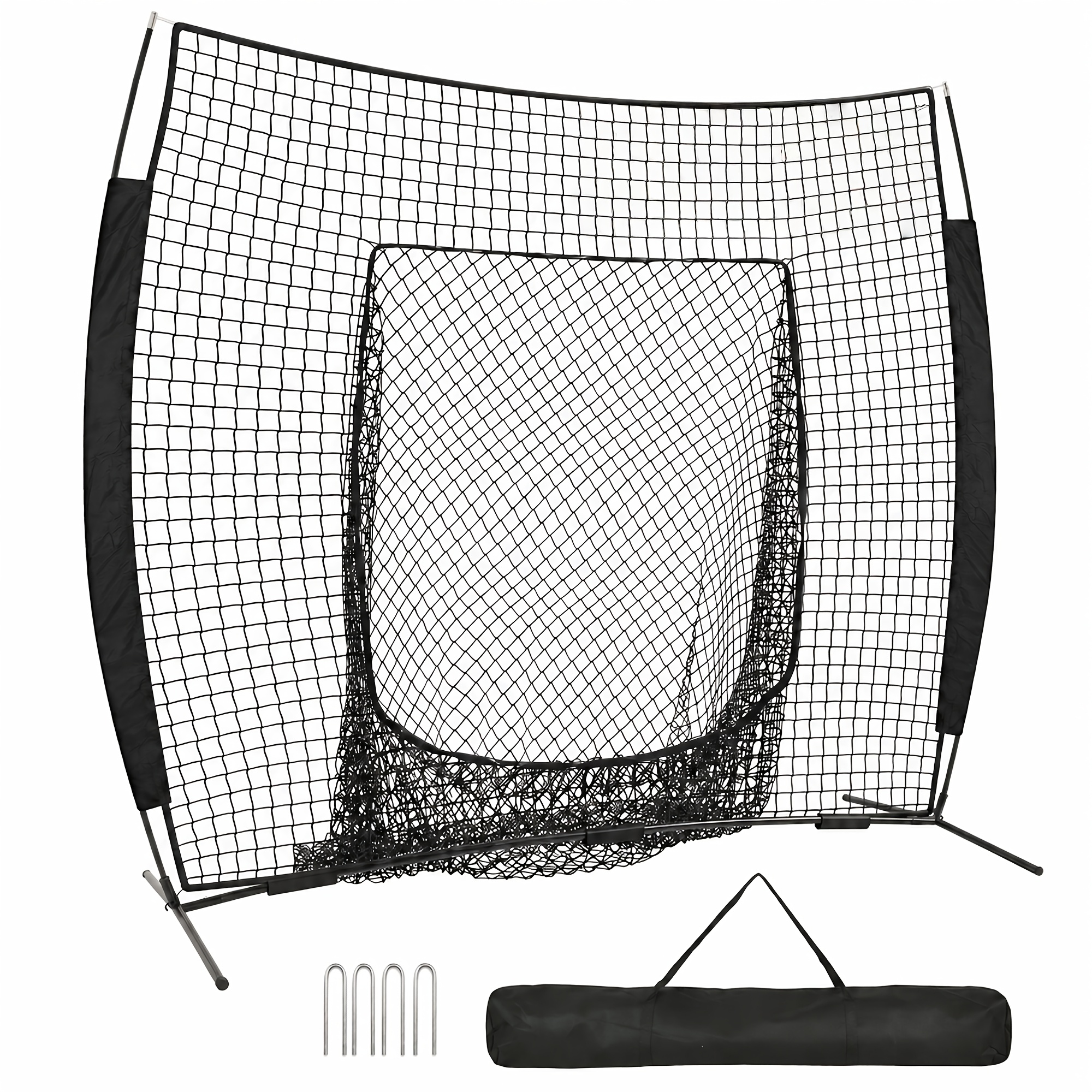 Professional 7x7ft Baseball Bat, Softball Batting, Net Hitting, Pitching, And Defense Training, Quick Setup, Portable Design, With Storage Bag And 4 Ground Studs Included