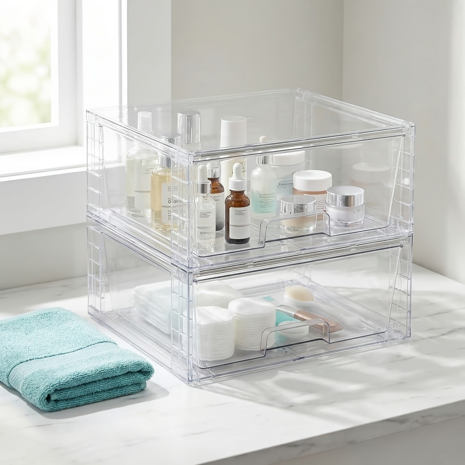 TEMU 2/3pcs Wide Stackable Storage Box, Clear Acrylic Bathroom Closet Undersink Organizers, Plastic Storage Bins For Cabinet, Kitchen Pantry