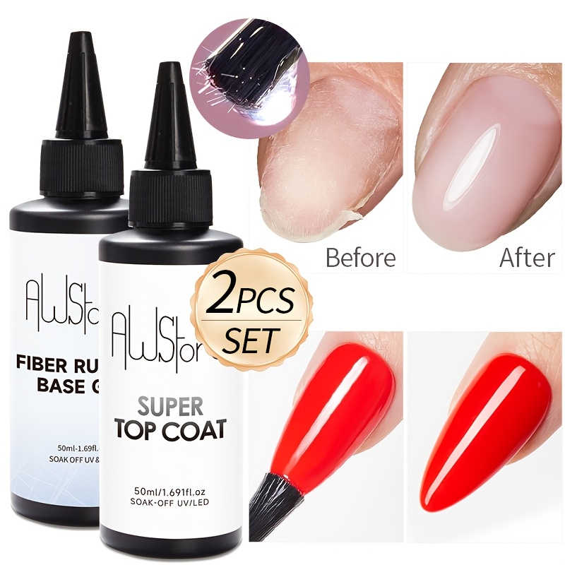 Image of Awstorg 2pcs/set 50ml Fiber Rubber Coat For Gel Nail Polish Basic Tools Soak Off Gel Polish Varnis Semi-permanent Free