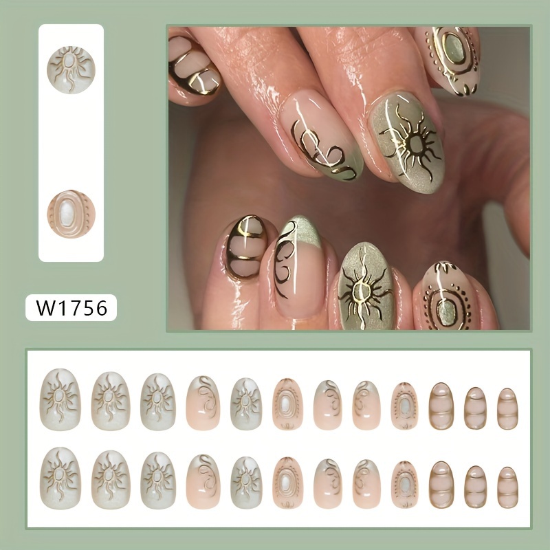 E-shop Fremdenhandel Falsche Nägel Hellgrün Tragbare Nagelspitzen Fake Nails 3D Sonnen Katzenaugen Entfernbare Nagelsticker 24 Stück