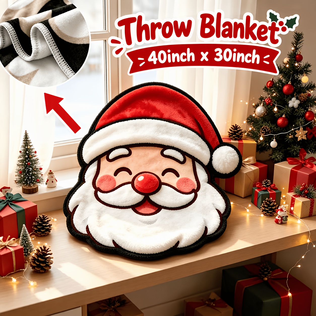 TEMU 1pc Santa Claus Shape Blanket, Christmas Atmosphere Blanket Plush Shawl, Sofa Blanket Or Air Conditioning Blanket, Suitable For Nap, Camping,