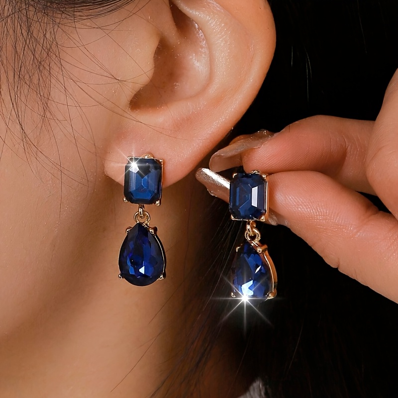 TEMU Boucles d'oreilles pendantes pour femme, 2 pièces/lot, exquises, luxueuses, élégantes, style , incrustées de strass brillants, adaptées pour