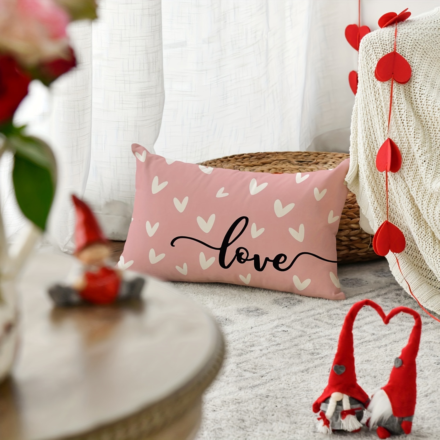 TEMU 1pc, Valentine's Day Throw Pillow Cover, Anniversary Wedding Decoration For Sofa Couch (single Side, No Pillow Insert)