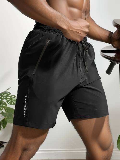 5pcs plus size mens athletic shorts quick dry breathable stretch fabric with zipper pockets letter print multi use for running gym biking hiking machine washable workout shorts gym essential stylish sportswear elastic waistband biking shorts sporty design durable sportswear training shorts fitness enthusiasts plus size