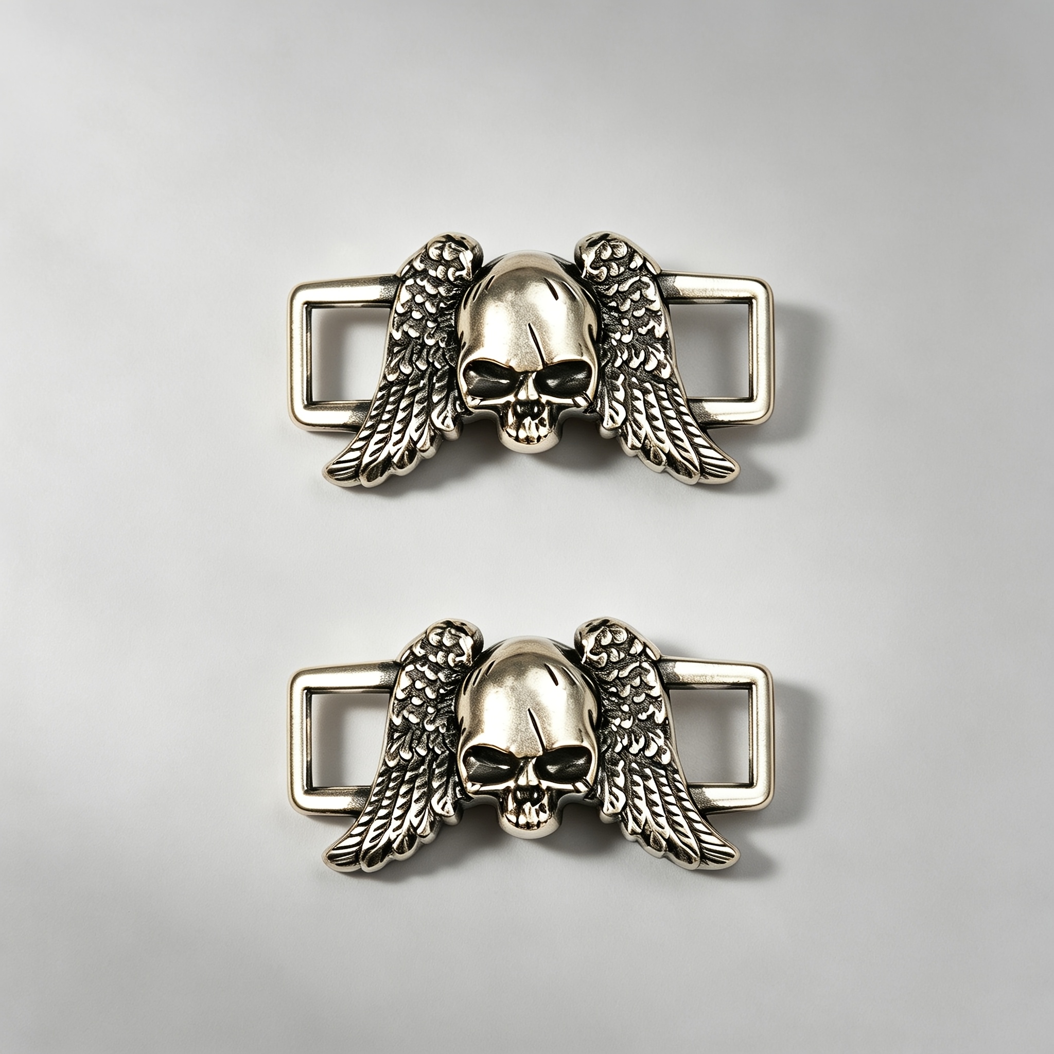 Image of 2025 Dark Gothic Light Luxury Shoe Accessory: Vintage Metal Skull Angel Wing Shoelace , Handmade Distressed , Premium Shoe Decoration, Trendy Statement Piece