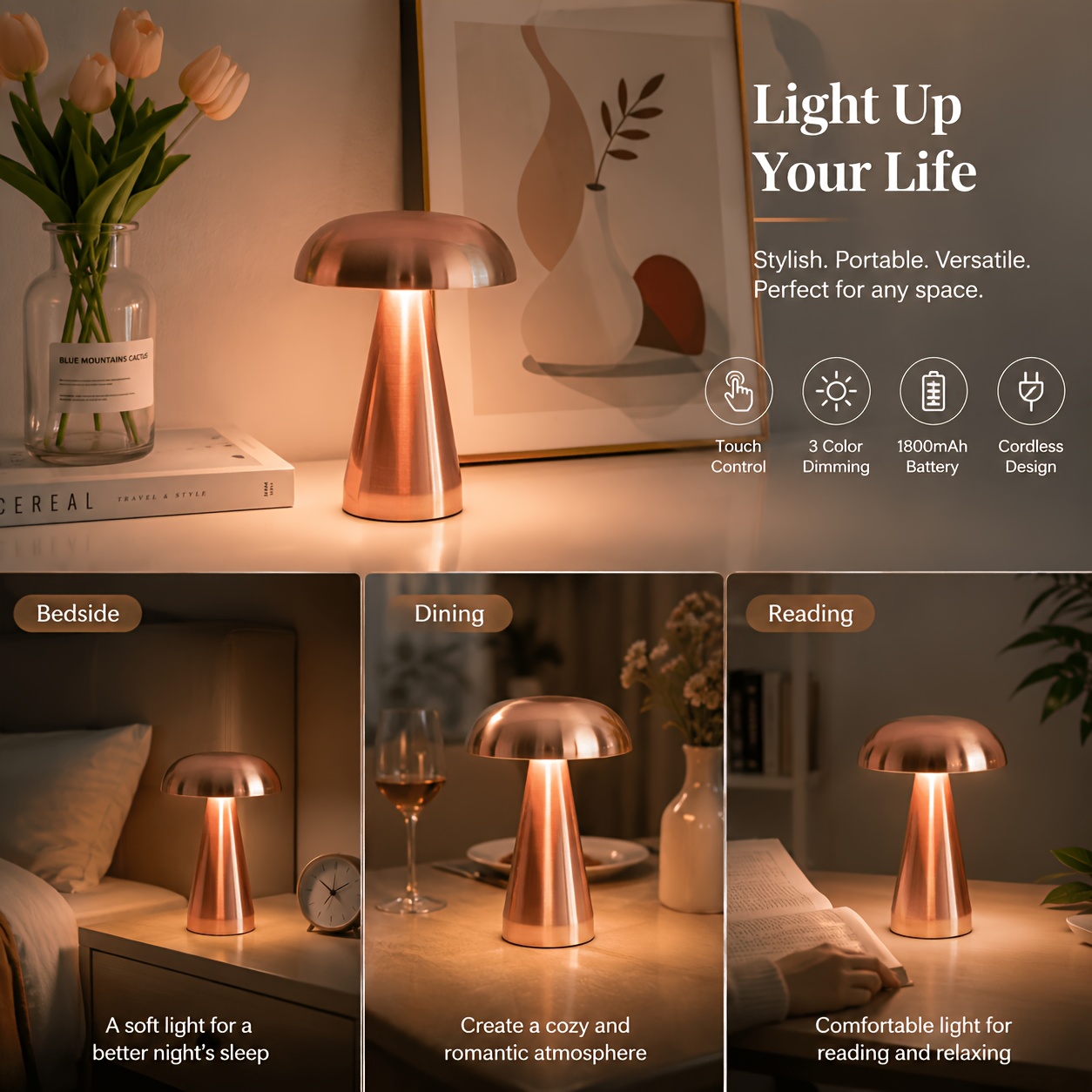 Metal Mushroom Table Lamp with Touch Control