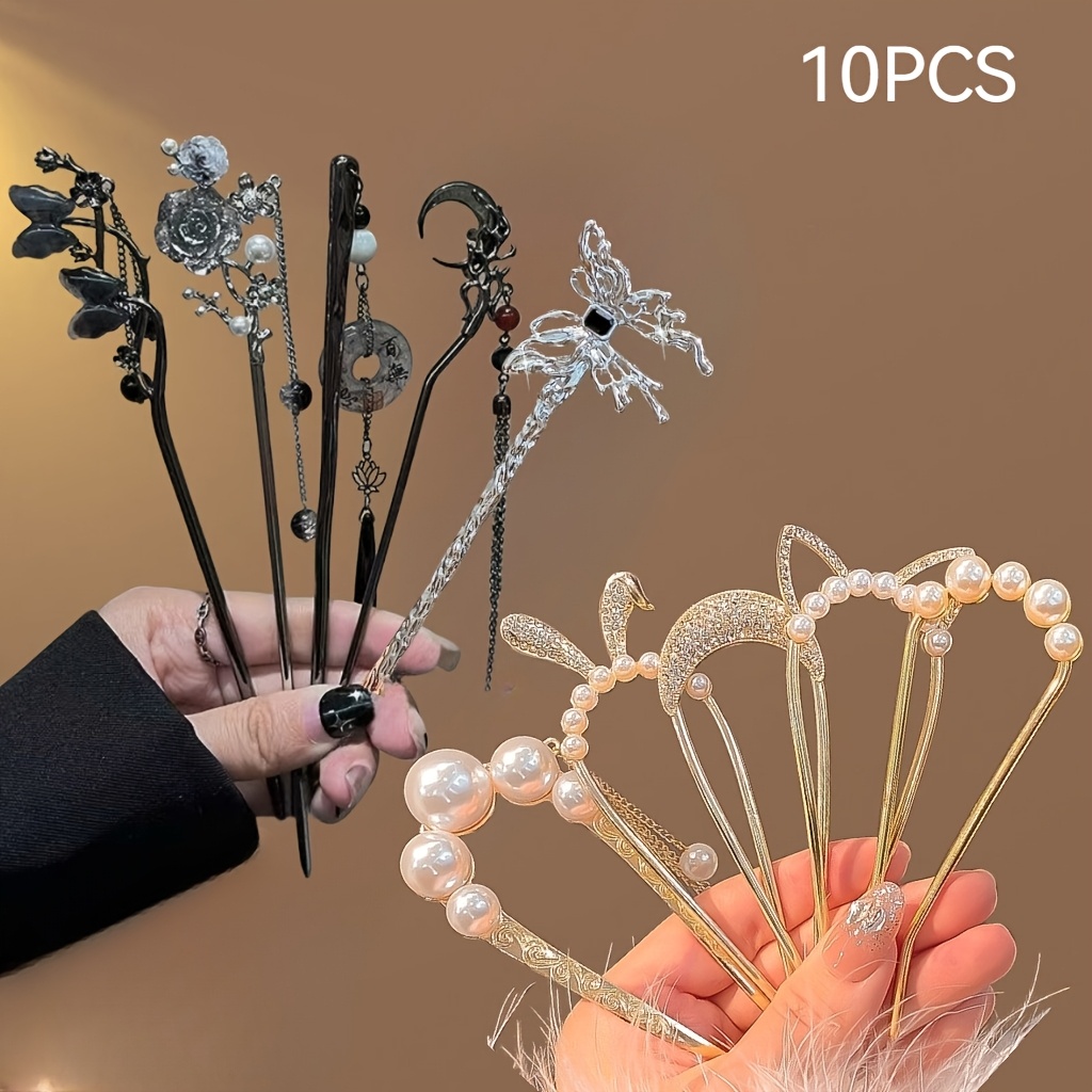 10pcs elegant alloy hair accessories moon   flower hairpins u shaped hair clips set   stylish headgear ideal gift for valentines day valentines day gift   motif durable alloy hair accessories Product details 1