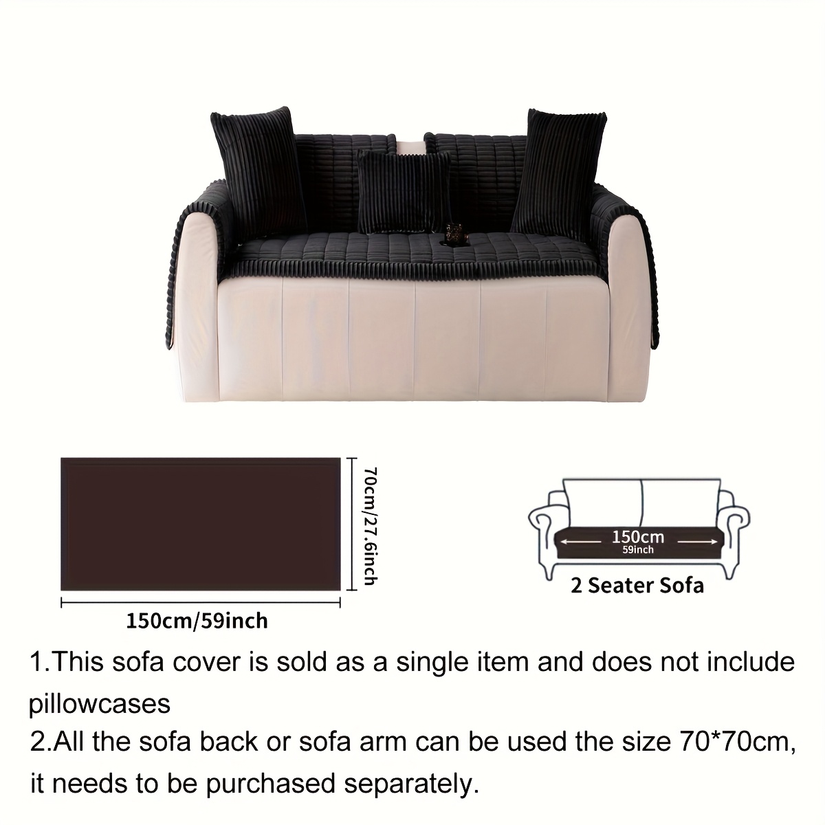 TEMU 1pc Plush Non-slip Sofa Cover - Pet-friendly Luxury Quilted Design With Edges, Machine Washable Polyester, Fits 1-4 Seater & Sectional Sofas For