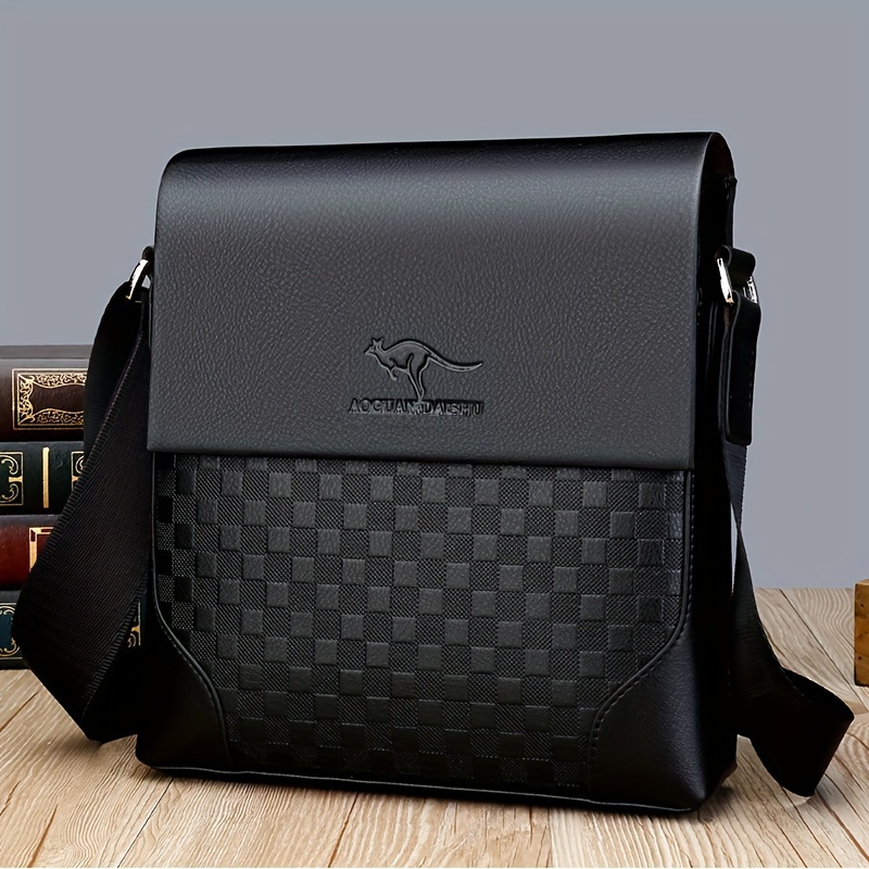 

Men's Sleek Black Faux Leather Shoulder Bag - Adjustable Strap, Business Style, Flip-top Design For Daily Commute