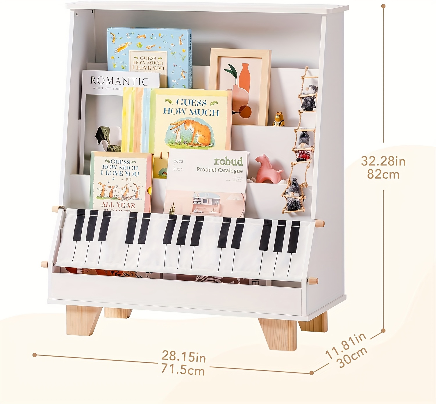 ROBOTIME White 4-storey Children's Bookshelf, Wooden Children's Bookshelf Front And Rear Storage - Suitable for Preschool Bookshelves In Classrooms, Game Rooms, And Daycare Centers