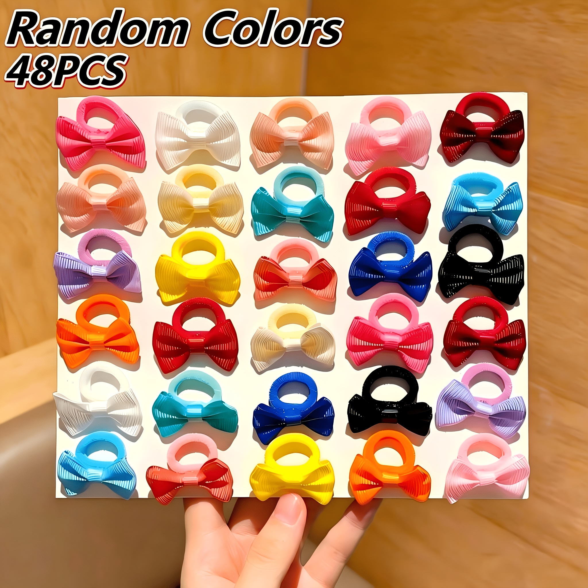 TEMU Random Color 48pcs Multicolor Mini Bow Hair Ties, Hand-stitched Rubber Hair Bands, Elastic Hair Rings, Suitable For Back-to- And Daily Casual