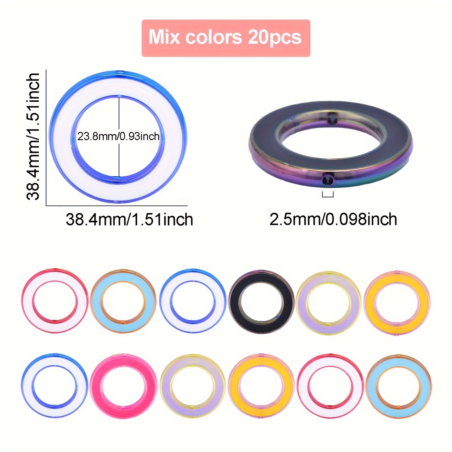 TEMU 20pcs Ring Beads Acrylic Beads Diy Pens Keychain, Used To Making Jewelry Diy Necklace Pendant Phone School Opening Gift Gift In Valentine's Day And Christmas Day