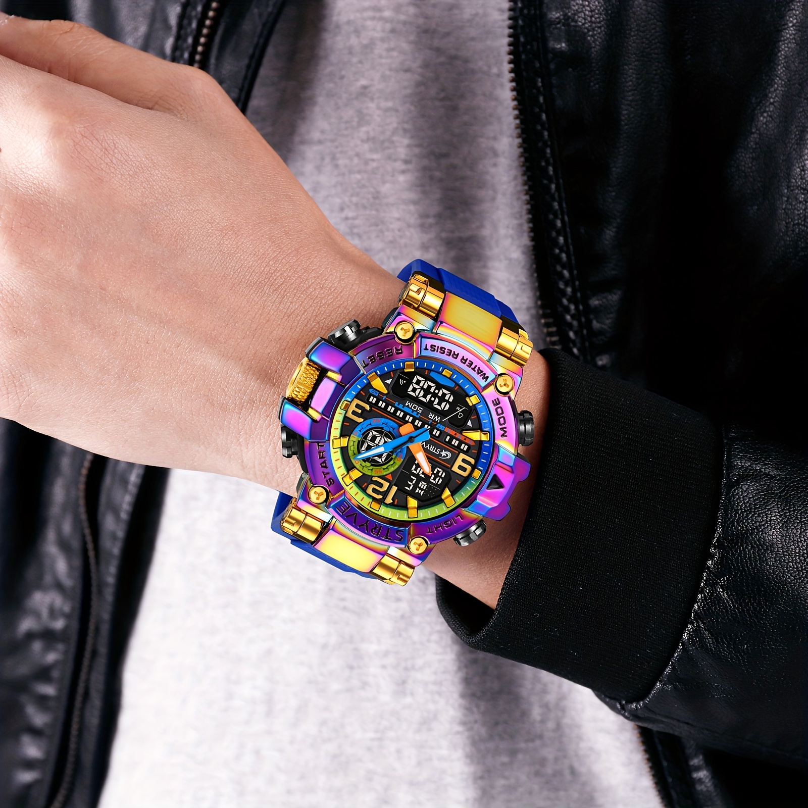  multi functional dual display luminous digital wristwatch silicone strap colorful sports watches details 2