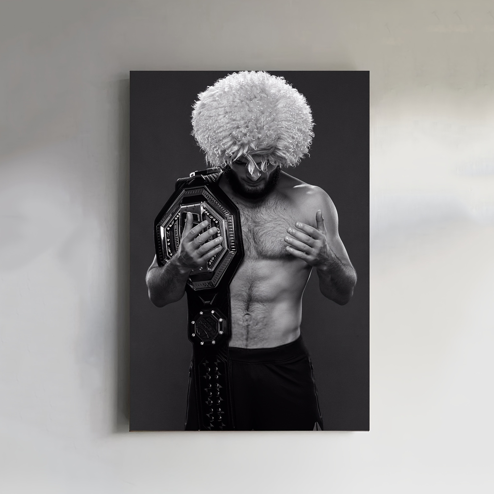 TEMU 2d Flat, 2d Flat, 1pc Frameless Vintage Mma Canvas Poster Featuring , Measuring 30.48x45.72 Cm. This Black And White Textured Wall Art Showcases