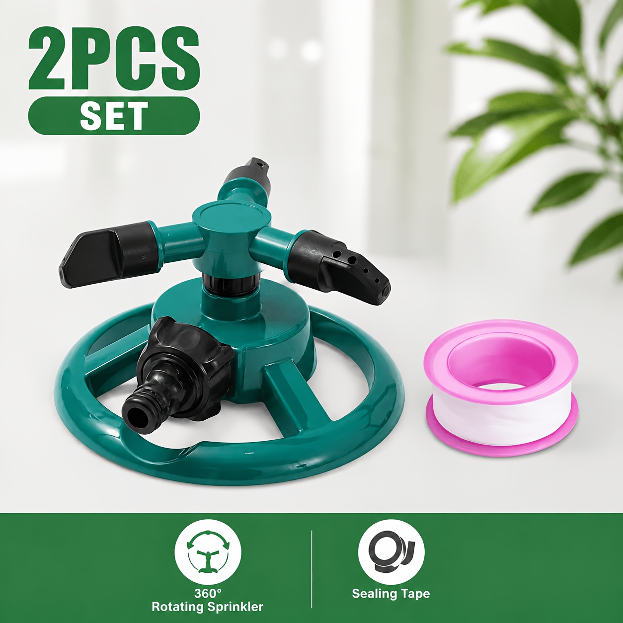 TEMU 1pc Automatic Rotating Garden Sprinkler And 1pc Sealing Tape Set, 360° Full Coverage Irrigation, 3 Groups Adjustable Nozzles, With Sealing Tape,
