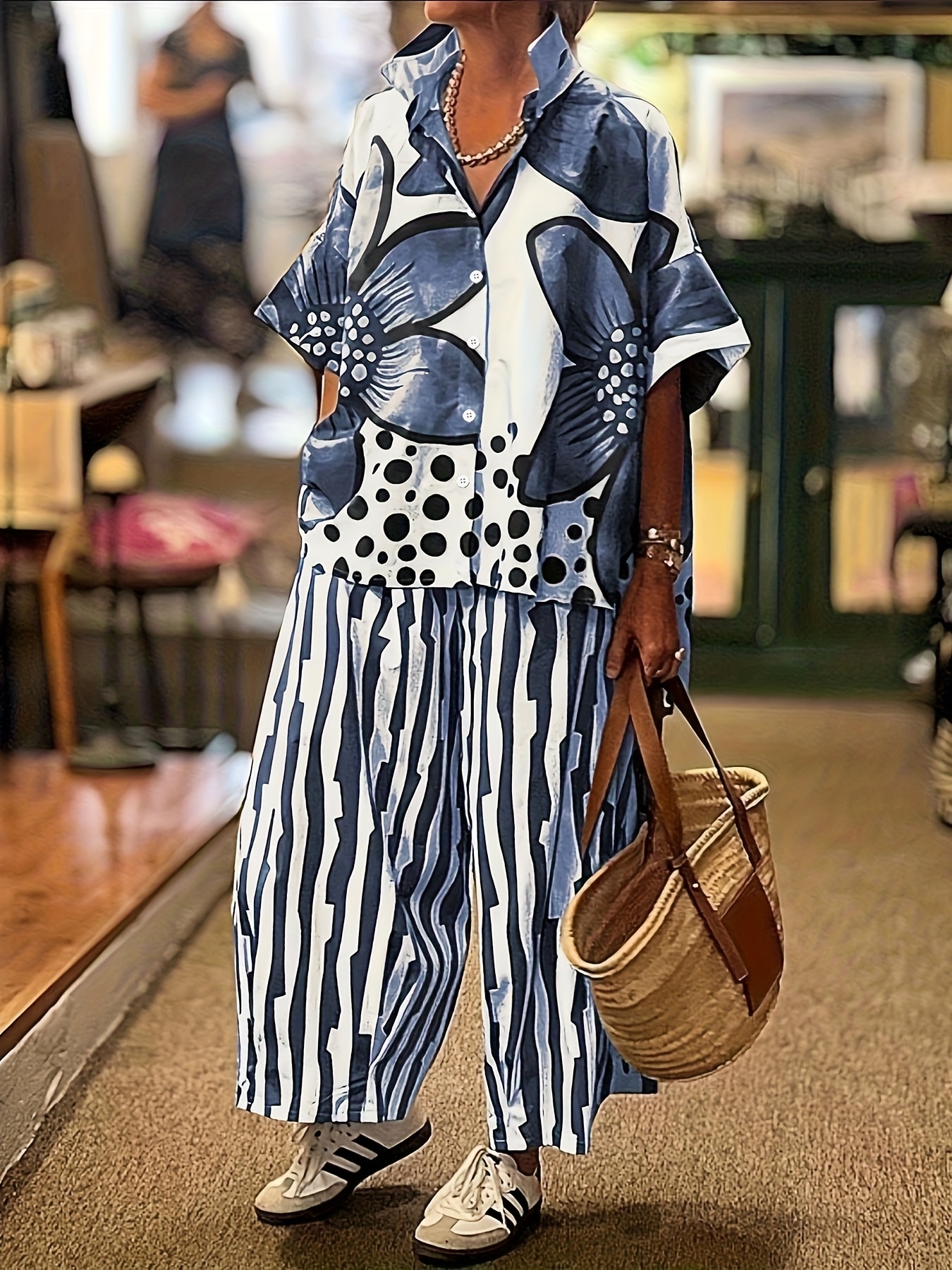 conjunto casual verano mujer estampado floral cuello Temu