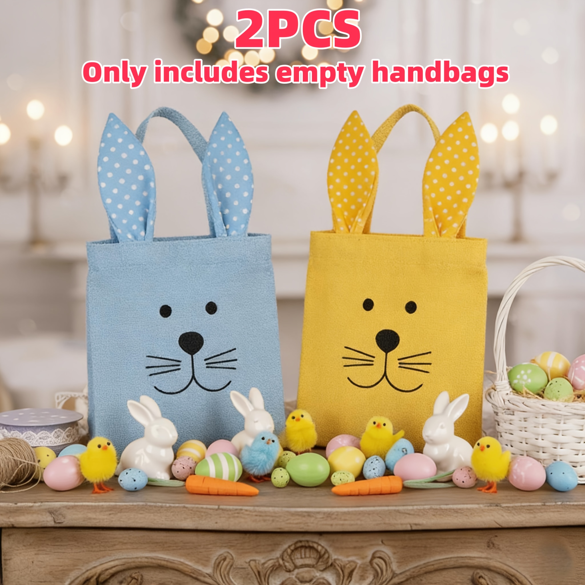 E-shop 2 Stk. Osterhasen-Tragetaschen, Ostereiersuche-Süßigkeitentüten, Osterhasenohr-Geschenktüten für Feiertags-Party-Dekorationen