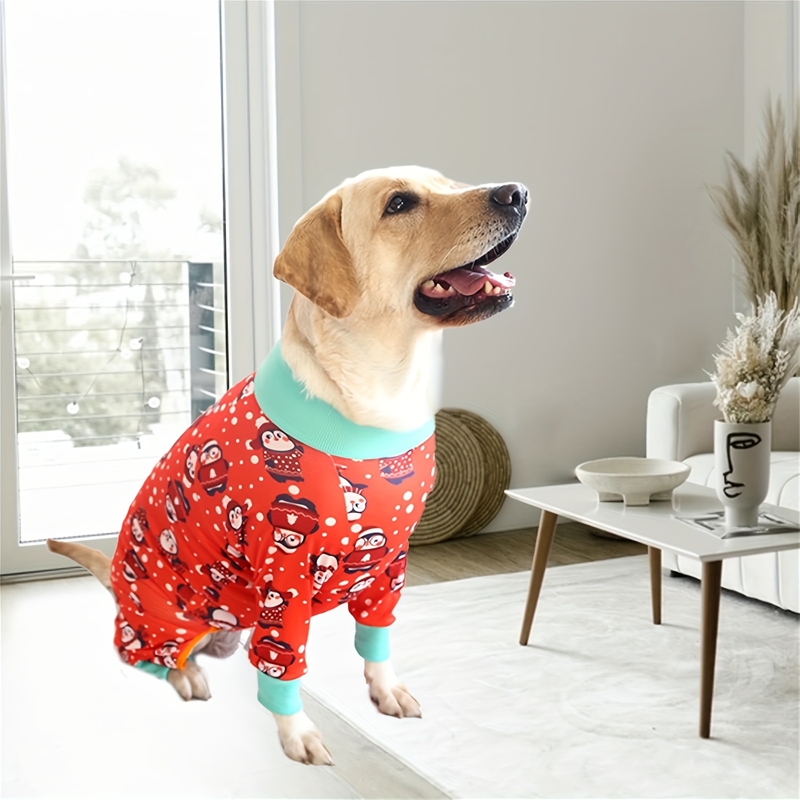 Christmas Dog Pajamas Onesie with Snowflake Penguin Print, Soft Cotton  Knit Pet Jumpsuit with Threaded Neck Cuffs Warm Pullover for Dogs, 