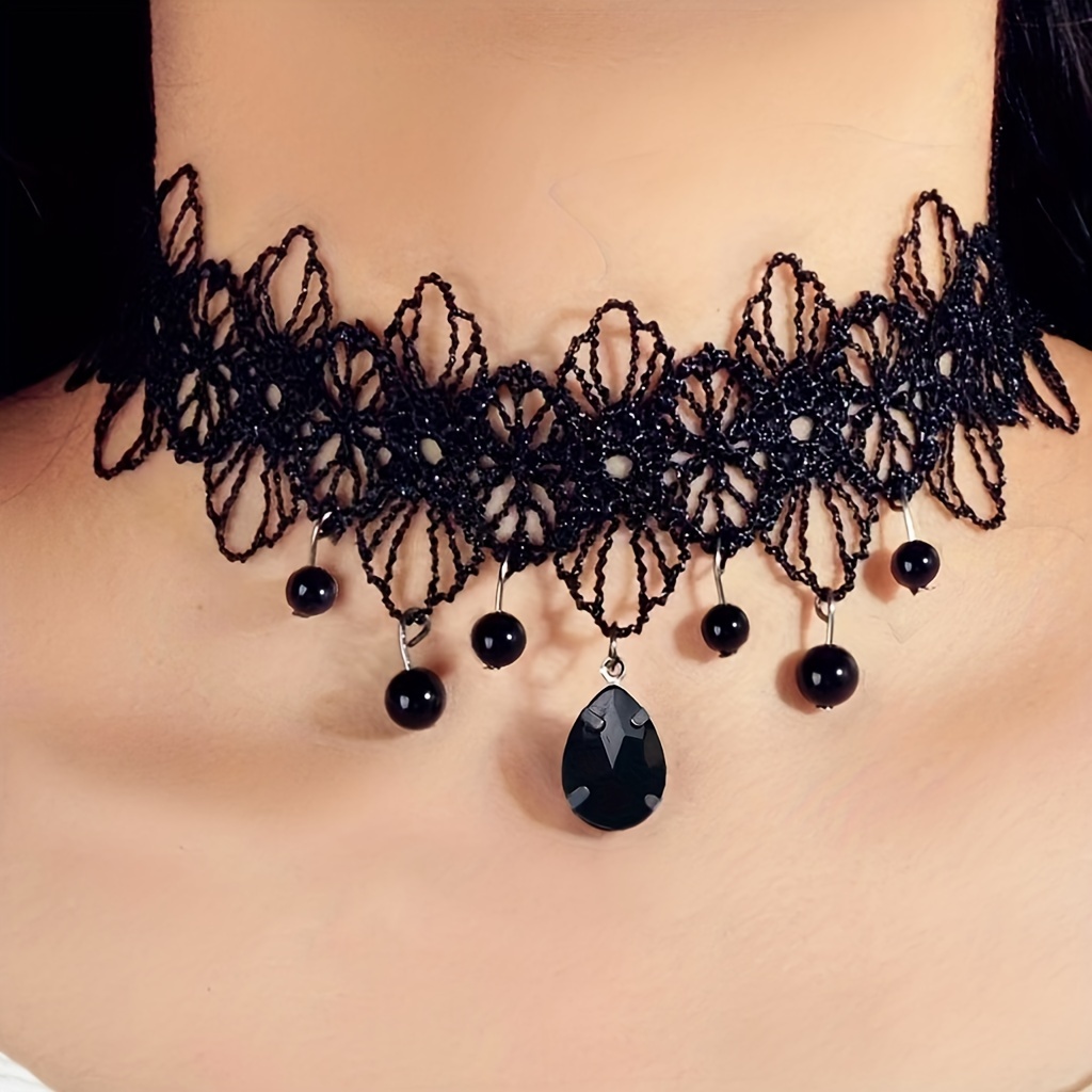 

1pc Gothic Style Lace Necklace Dark Flower Design Symbol Of Dangerous Beauty Match Daily Outfits Party Accessory Gift For Her