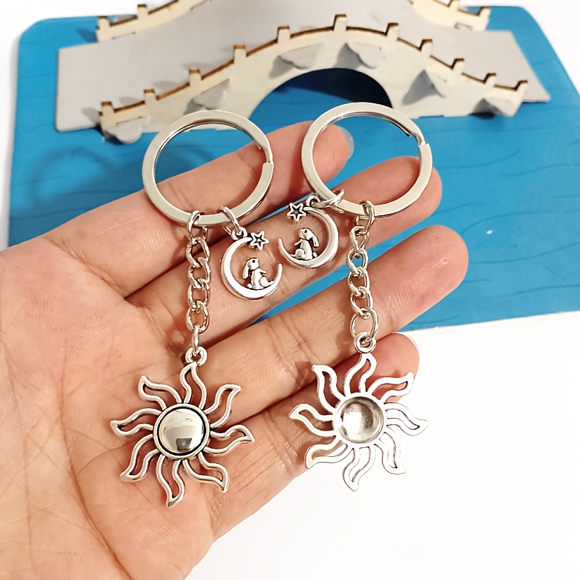Celestial Keychain with Sun, Moon, Star & Rabbit Charm