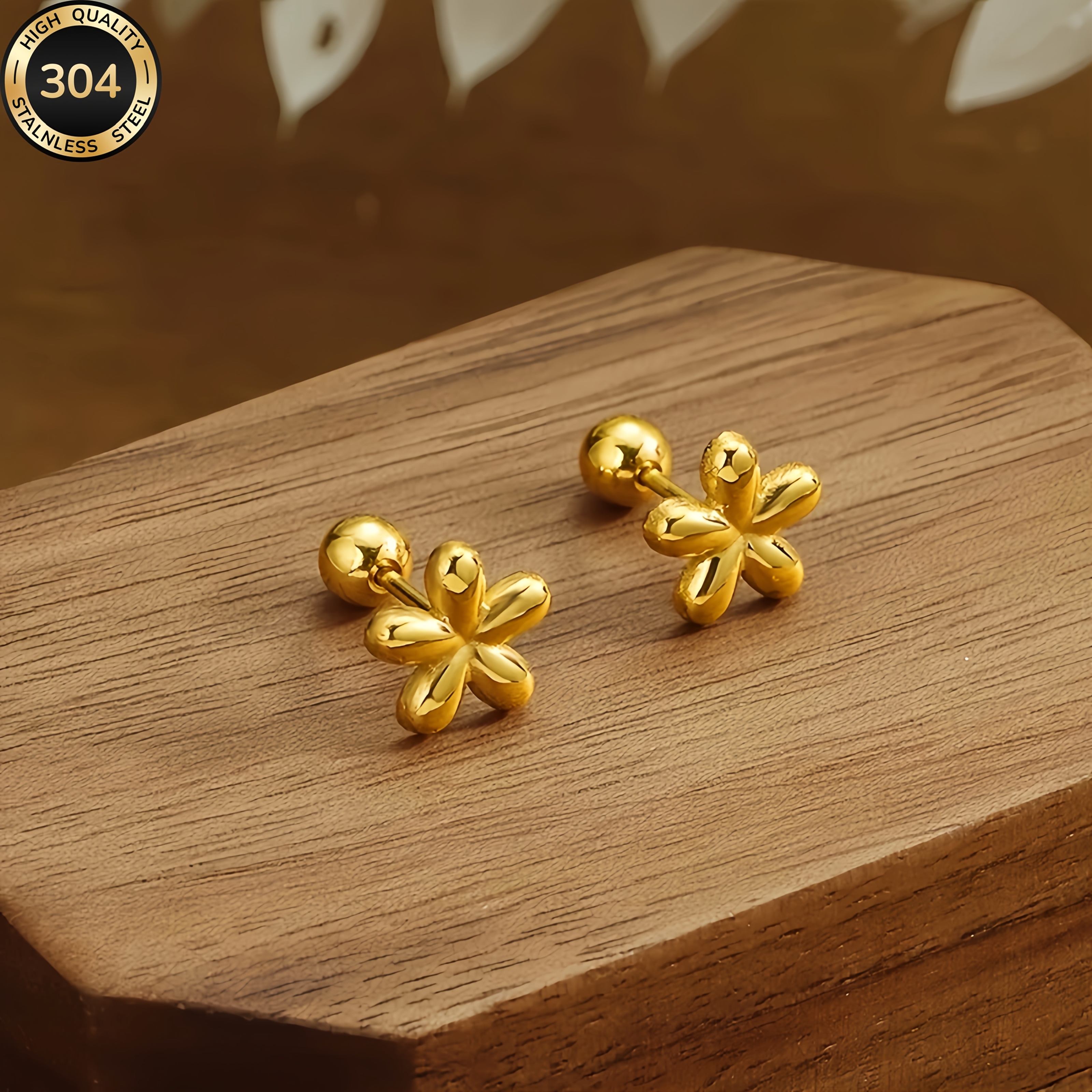 Image of 2pcs Of Sweet Small Flower-shaped Stainless Steel Earrings, Suitable For Daily Wear, Parties Or As A Gift For Women