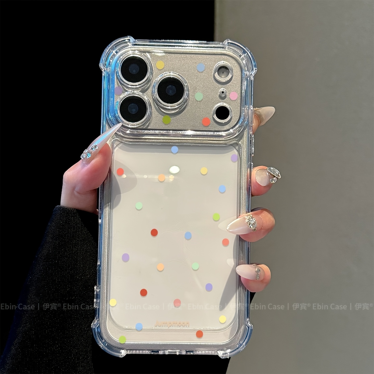 TEMU Phone Case - 1 Pack Minimal Colorful Polka Dot 4 Corner Shockproof Clear Phone Case, Transparent Soft Protective Cover Compatible With Iphone