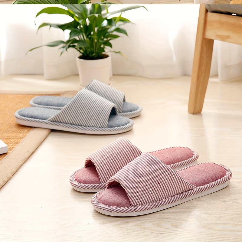 

Striped Pattern Slippers, Casual Open Toe Slip On Shoes, Comfortable Indoor Home Slippers