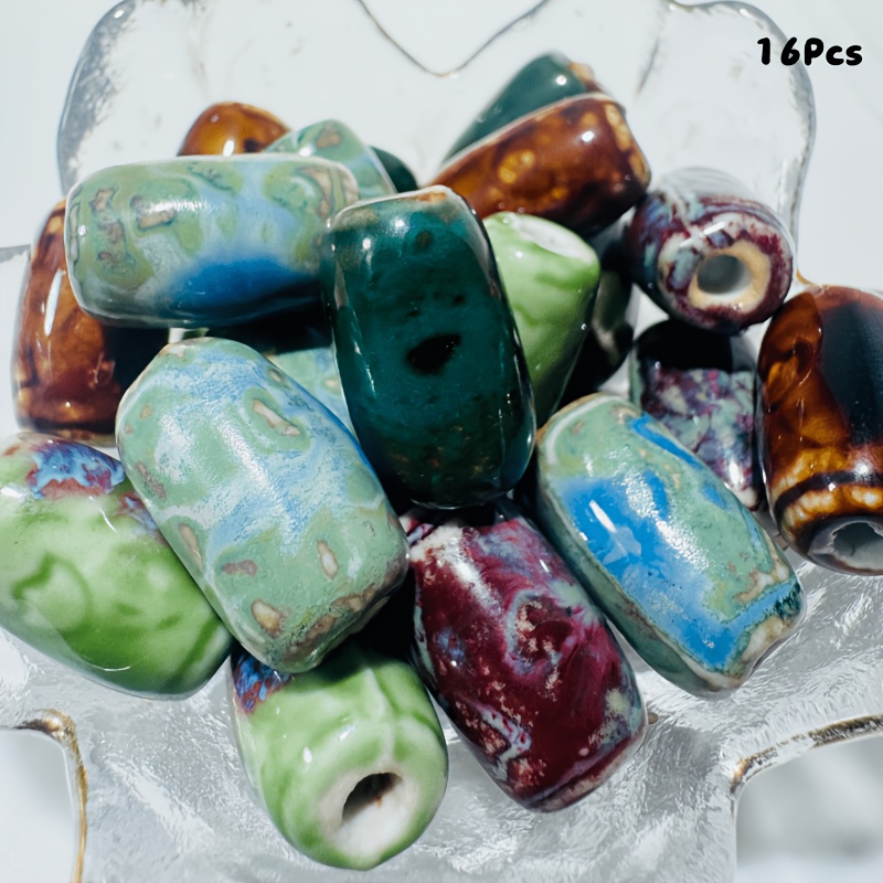 12/16pcs Vintage Ceramic Barrel Beads for Jewelry Making