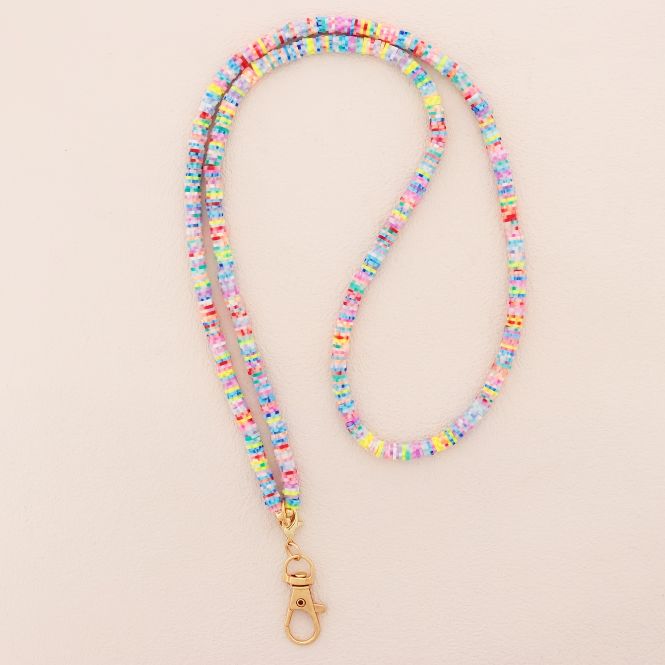 Image of Yiflin 1pc Colorful 6mm Flat Soft Clay Bead Lanyard, Suitable For Id Card Holders, Keys, And Keychains, A Cute Beaded Lanyard, For Women, Teachers, And Office Workers