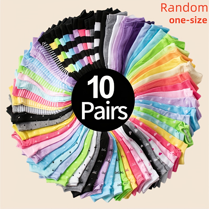 

10 Pairs Women's Short Socks, Assorted , Soft Comfortable Breathable Low Cut, Casual Socks, 95% Polyester 5% Spandex, Knit Fabric, Hand Wash/