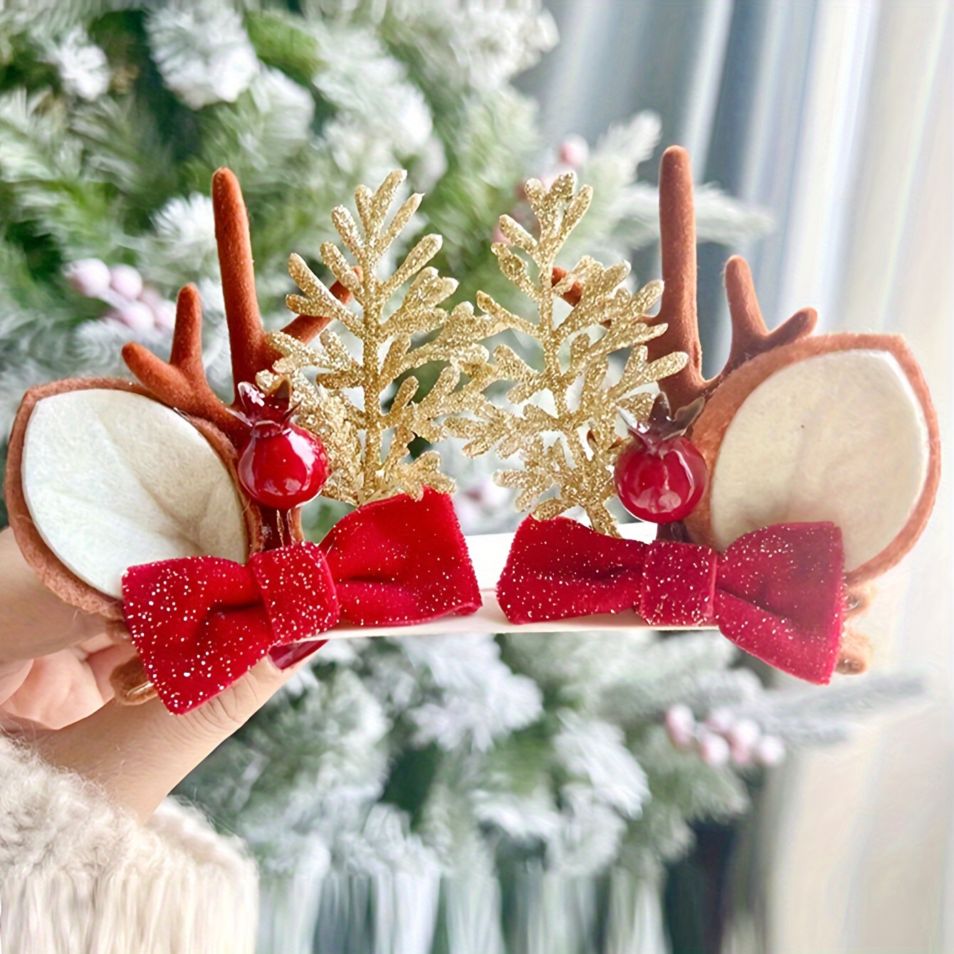 

1 Pair Christmas Reindeer Antler Hair Clips, Cute Reindeer Headpiece Accessories