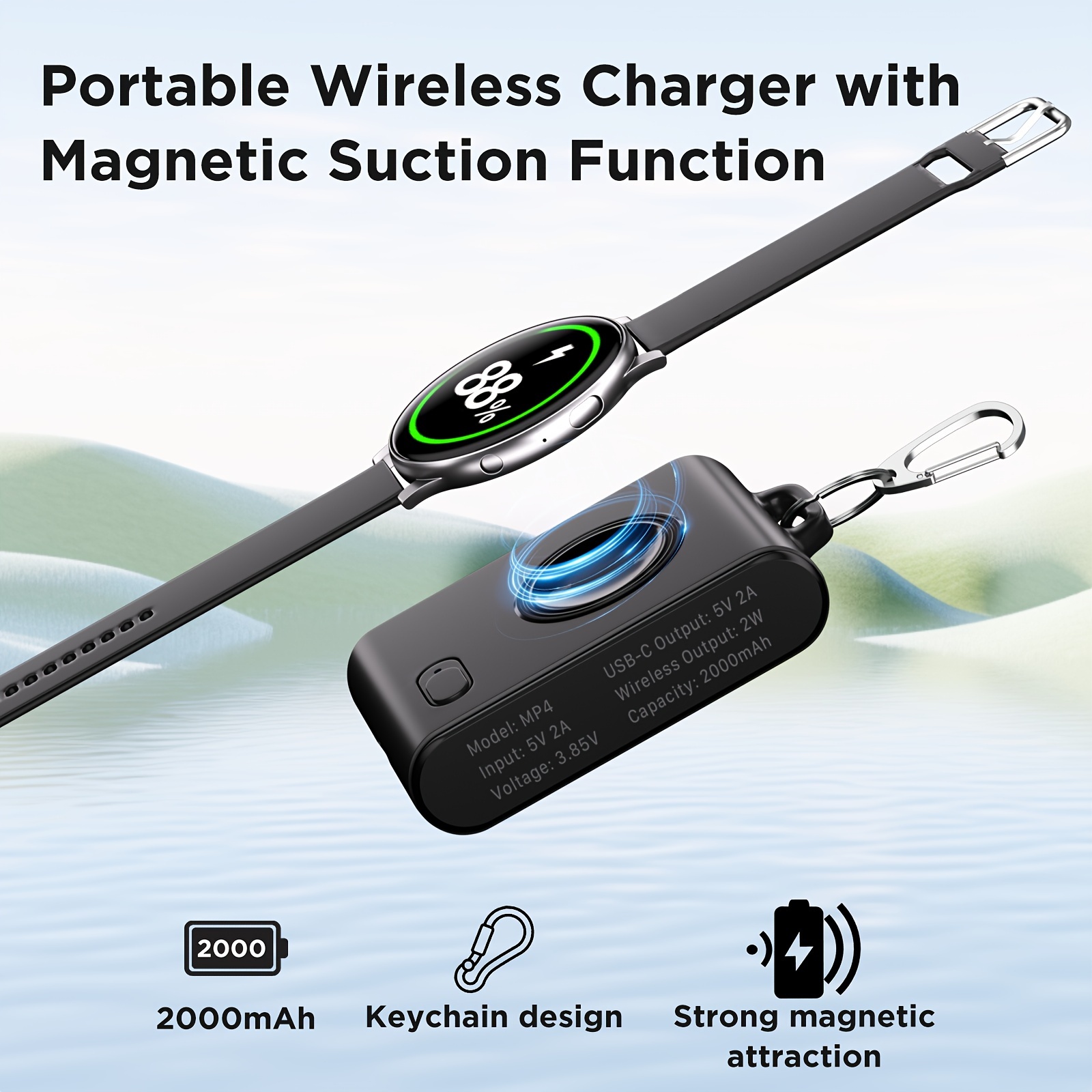 

Keychain Portable Watch Charger, 2000mah 2-in-1 Magnetic Travel Emergency Power Bank For Samsung /6 Classic/5/5pro/5 Le/4/4 Classic/3/3classic Series