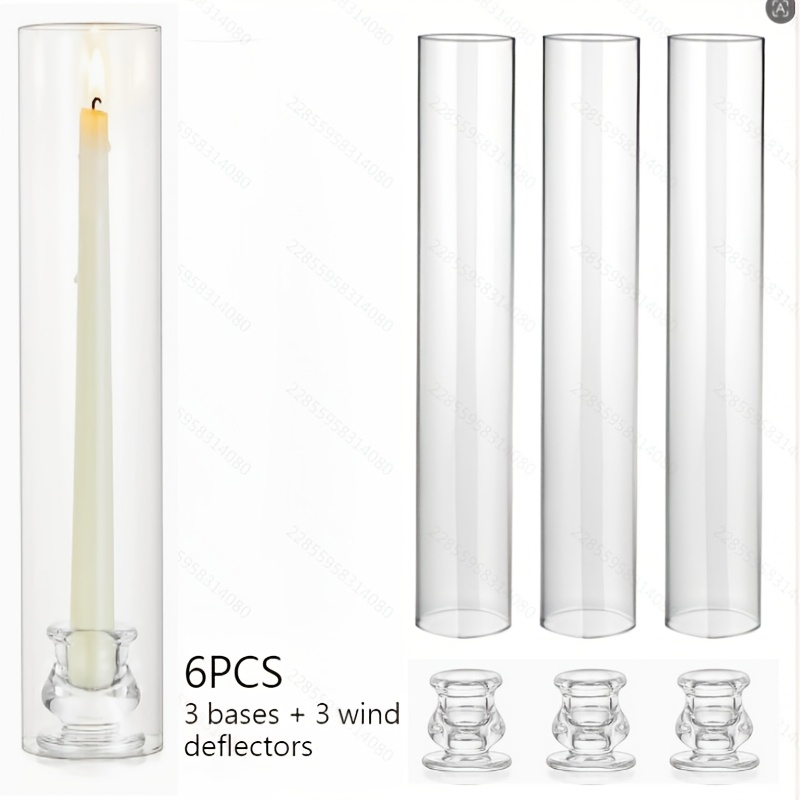 Image of 6pcs Romantic Wedding Candlestick With Glass Cover, Wedding Table Candle Decoration, Cylindrical Glass Candle Ornament