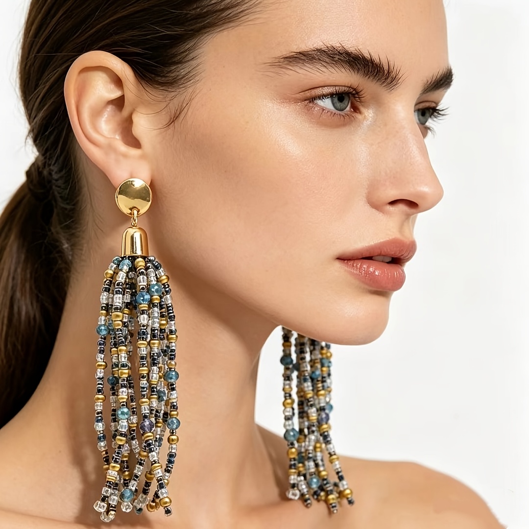 Bohemian Beaded Tassel Fringe Dangle Earrings
