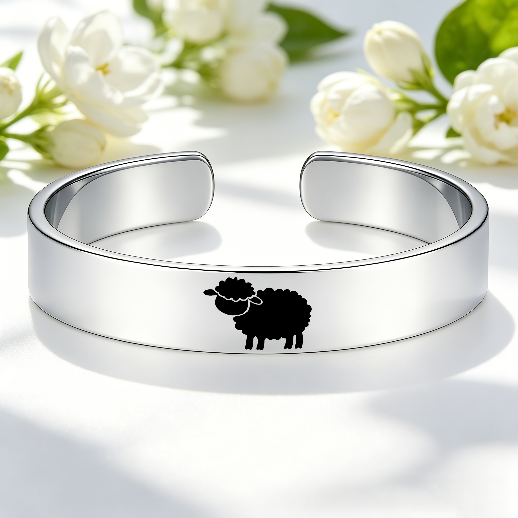 304 Stainless Steel Open Bangle Bracelet with Lamb Design