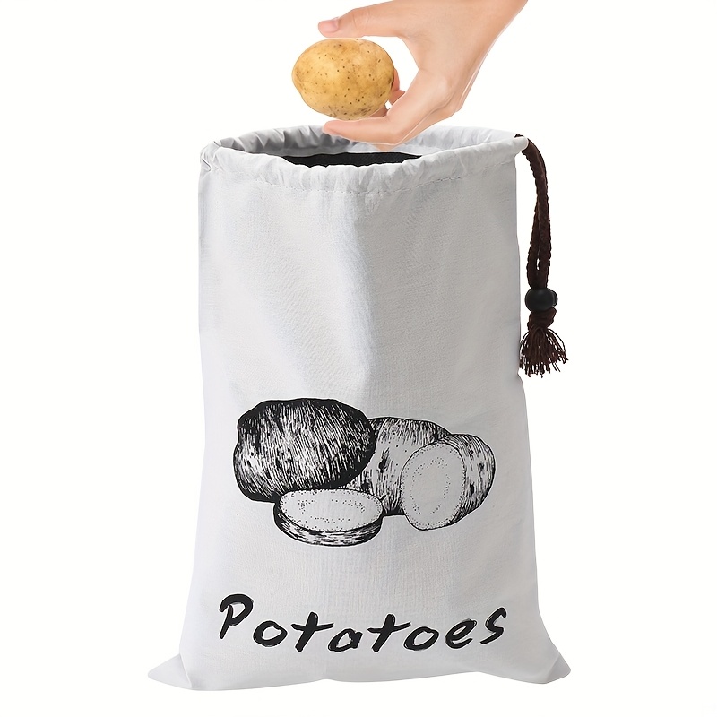 TEMU Set Of 1 Reusable Vegetable Storage Bags - Non-woven, Drawstring Closure, Potatoes, Onions, Garlic - .